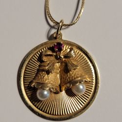 14k Snake Chain And Wedding Bells Pendant 