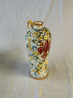 Vintage Hand-Painted Italian Firenze Majolica Vase / Ewer – 12”