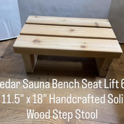 Cedar Sauna Bench Seat Lift 6.5"x10"x17.5" Handcrafted Solid Wood Step Stool