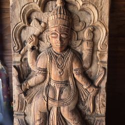 Very Old Vishnu Carving From One Piece Of Wood 