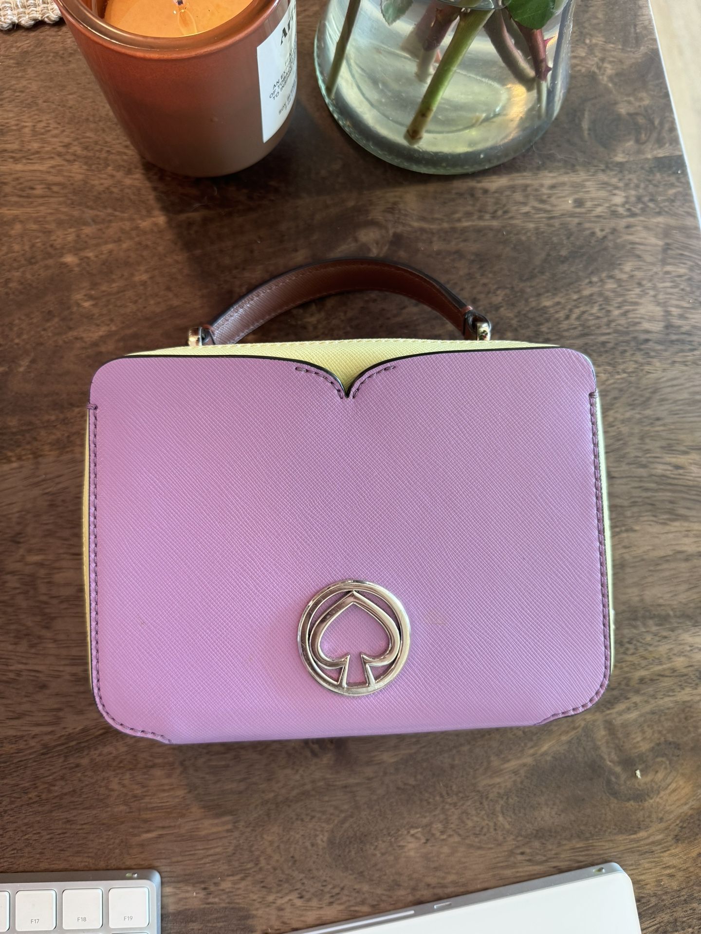 Kate Spade Vanity Mini Top Handle Purse Purple/Cream Yellow for
