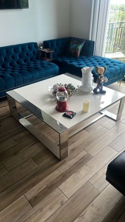 Teal Tufted Velvet Sectional Sofa