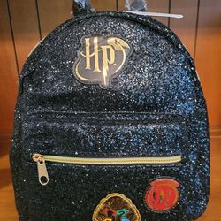 NEW Harry Potter  Backpack Bag Purse Black Glitter Wizarding World Patches