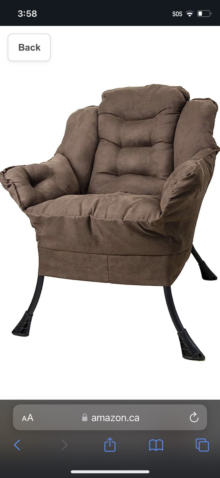 TOYSINTHEBOX Accent Sofa Chair Living Room Chair Single Steel Frame Lazy Chair Reclining Armchair with Thick Padded Back and Two Side Pockets, Brown