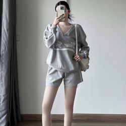 Gray deep V Neck set