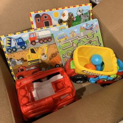 Box of Toddler Toys and Puzzles