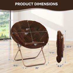 Saucer Chair for Adults, Comfy Living Room Lounge Chair for Bedroom Corner, Dorm, Apartment, Faux Fur Fluffy Circle Accent Seat with Thick Padded & Fo