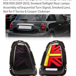 LED Union Jack Tail Lights for Mini Coop-er R56 R57 R58 R59 2007-2013, Smoked Taillight Rear Lamps Assembly w/Sequential Turn Signal, Smoked Lens, Not