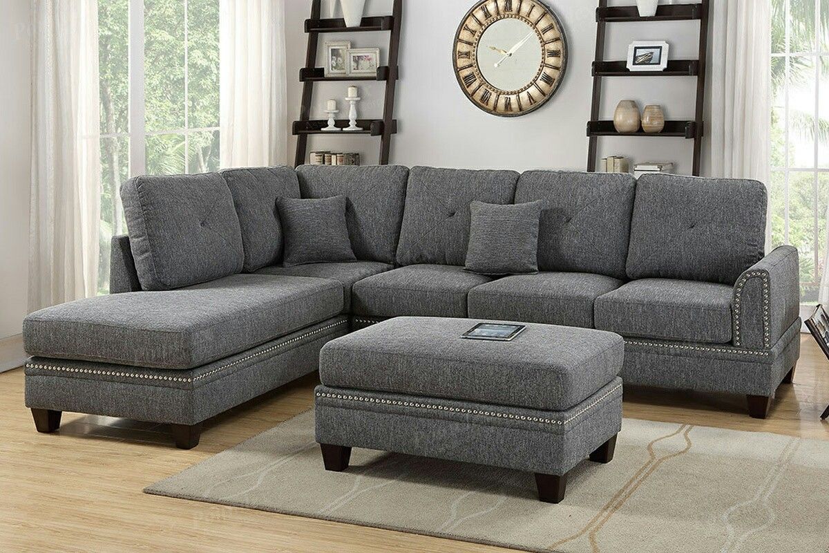 Brand new 112" x 85 ash black/blue/coffee reversible sectional + ottoman,All Products : American Fashion Style Bags On Sale