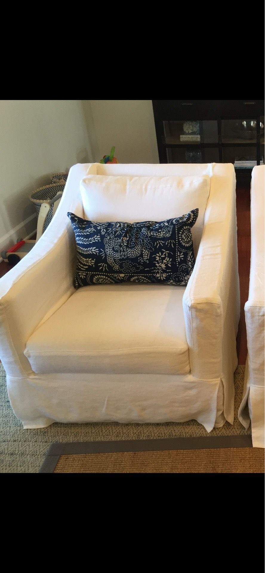 White Linen Slip Cover Armchair