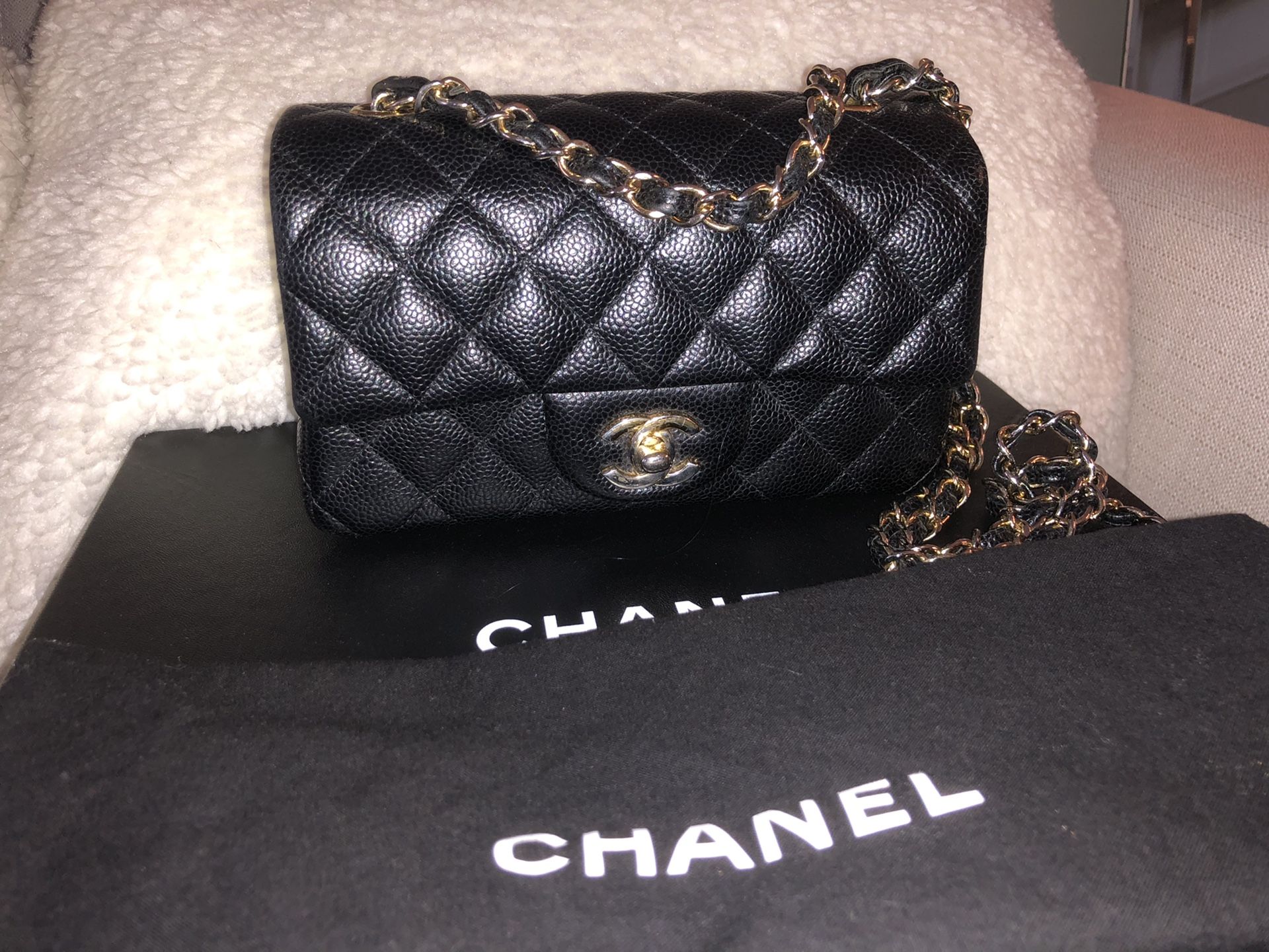 Authentic Mini Chanel Caviar Flap Black/Gold