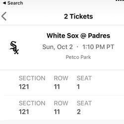 Padres Vs WhiteSox Tickets (Sunday)