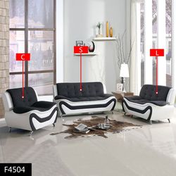 3PC Black and White living room sofa set Faux Leather