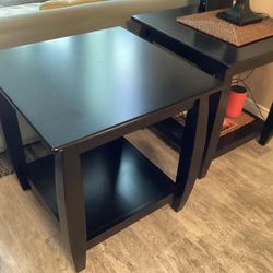 Dark wooden end tables -set