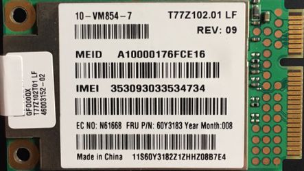 IBM Lenovo Thinkpad Laptop 3g WWAN Card 60y3183