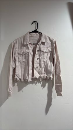 VIGOSS Baby Pink Denim Distressed Jacket XS