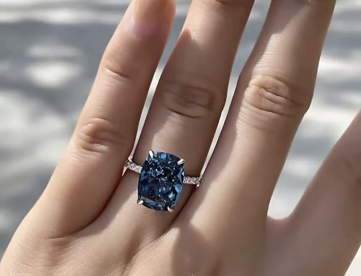 Beautiful Blue Lab Created Cubic Zirconia Silver Plated Diamond Wedding Ring Size 6, 7, 8, or 9 available