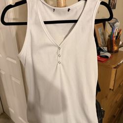 Buttoned ribbed tank top white