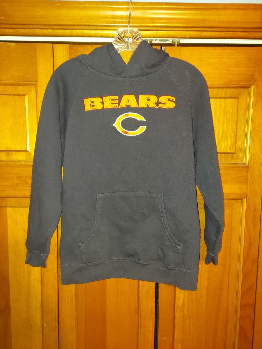 22" COLLAR TO BOTTOM & 17" PIT TO PIT CHICAGO BEARS HOODIE SWEATSHIRT FROM REEBOK WITH SEWN ON LETTERS AND LOGOS
