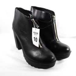 90s Inspired Grunge Goth Girl Faux Leather Edgy Platform Booties With Front Zipper 