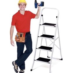DELXO Step Ladder Folding Step Stool 4 Step Ladder with Handrails Heavy Duty Ste