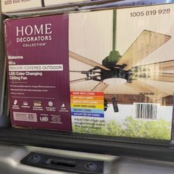 Brand new Makana Home Decorators collection outdoor-rated 52" ceiling fans with LED color-changing lights! Perfect for indoor/outdoor patios in Scotts