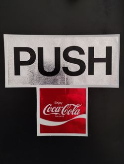 Vintage Coca-Cola/Coke Push/Pull door sticker, chrome and red, app. 6x6"