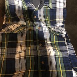 Plaid Flannel Type But Very Light Material    Like New  Less Than Thrift Shop!