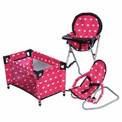 The New York Doll Collection Dolls Mega Play Set with Dolls High Chair, 3-1 Doll Bouncer and Pack N Play Pink for 18-inch Dolls