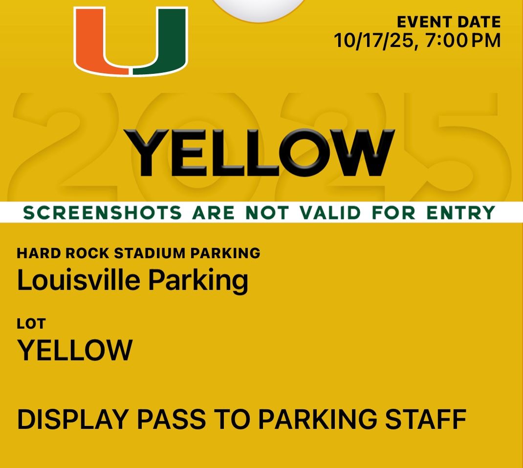 UM vs Louisville Parking Pass Yellow
