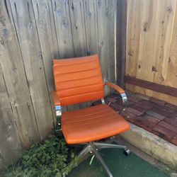 Mid-Century Modern Orange Office Chair (Chrome + Rolling Base)