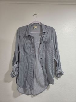 Stripe partial sleeve button up shirt
