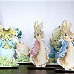 Set of 7 Peter Rabbit & Friends Figures | Wooden Peter Rabbit Centerpiece Cutouts