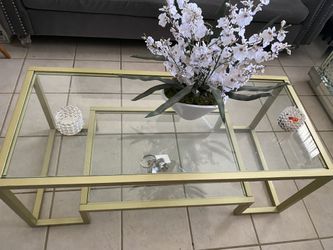 Gold Glass And Steel Table With Shelf 