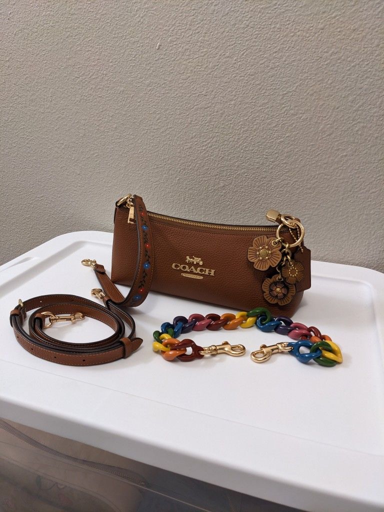 Brand New Authentic Coach Brown Bag With 3 Straps & Coach Charms