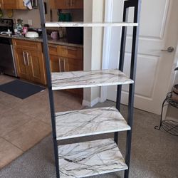 5-Tier Shelf – Faux Marble + Black Metal Frame – 21” Wide x 46.6” Tall
