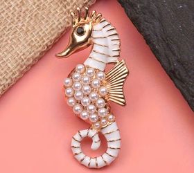 Seahorse Brooch Pin with Pearl Accents