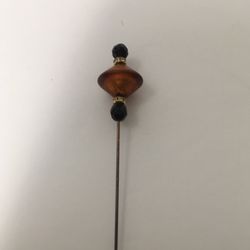 Vintage Ladies Hat Pin Large Geometric Amber Bead  With Black Beads And Clear Stones  Used Very Nice Condition 