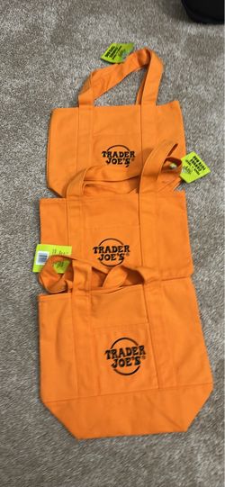 Trader Joe's Orange Canvas Tote Bags (Set of 3)
