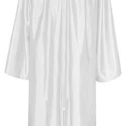 (1) Graduation Gown, Cap & Tassel. White Shiny Finish Size S 54” Unisex