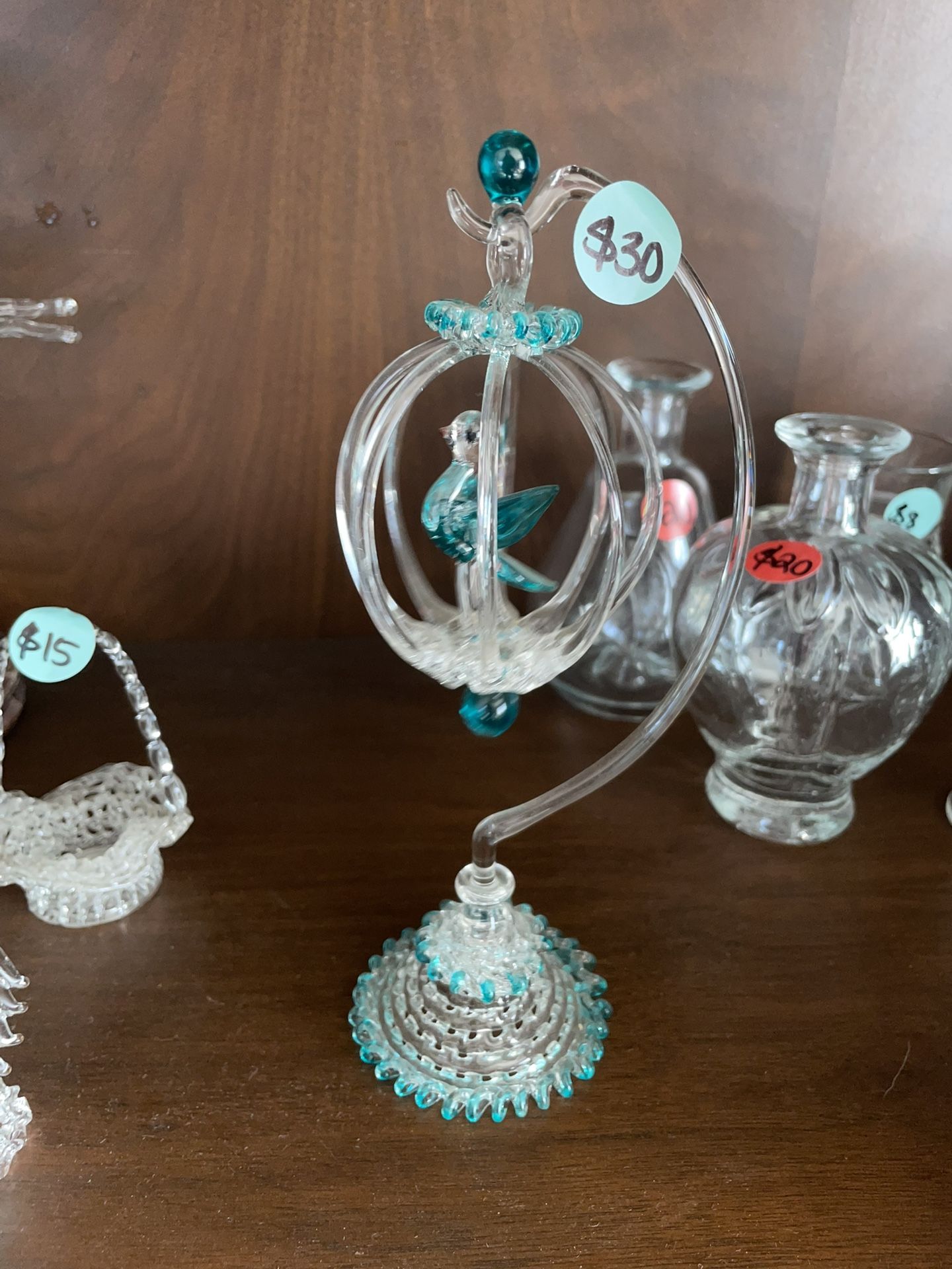 Vintage Blown Glass Bird In Cage