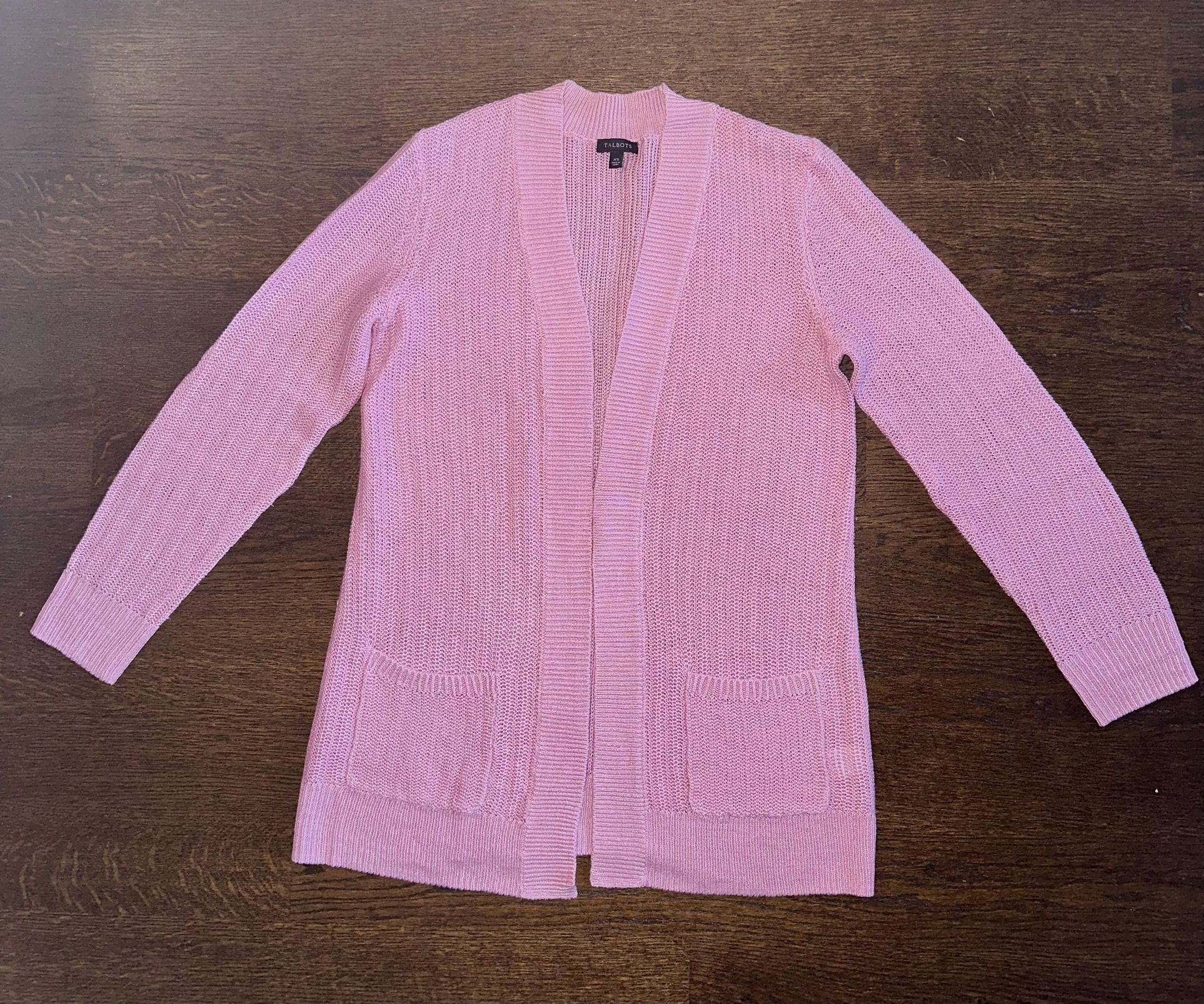Talbots 100% Linen Open Cardigan Pink Sweater Top XS
