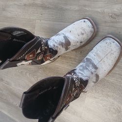 Rock Em Square Toe Cowhide Boots