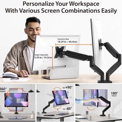 Ergonomic Dual Monitor Mount 2 Screens 17”-32”