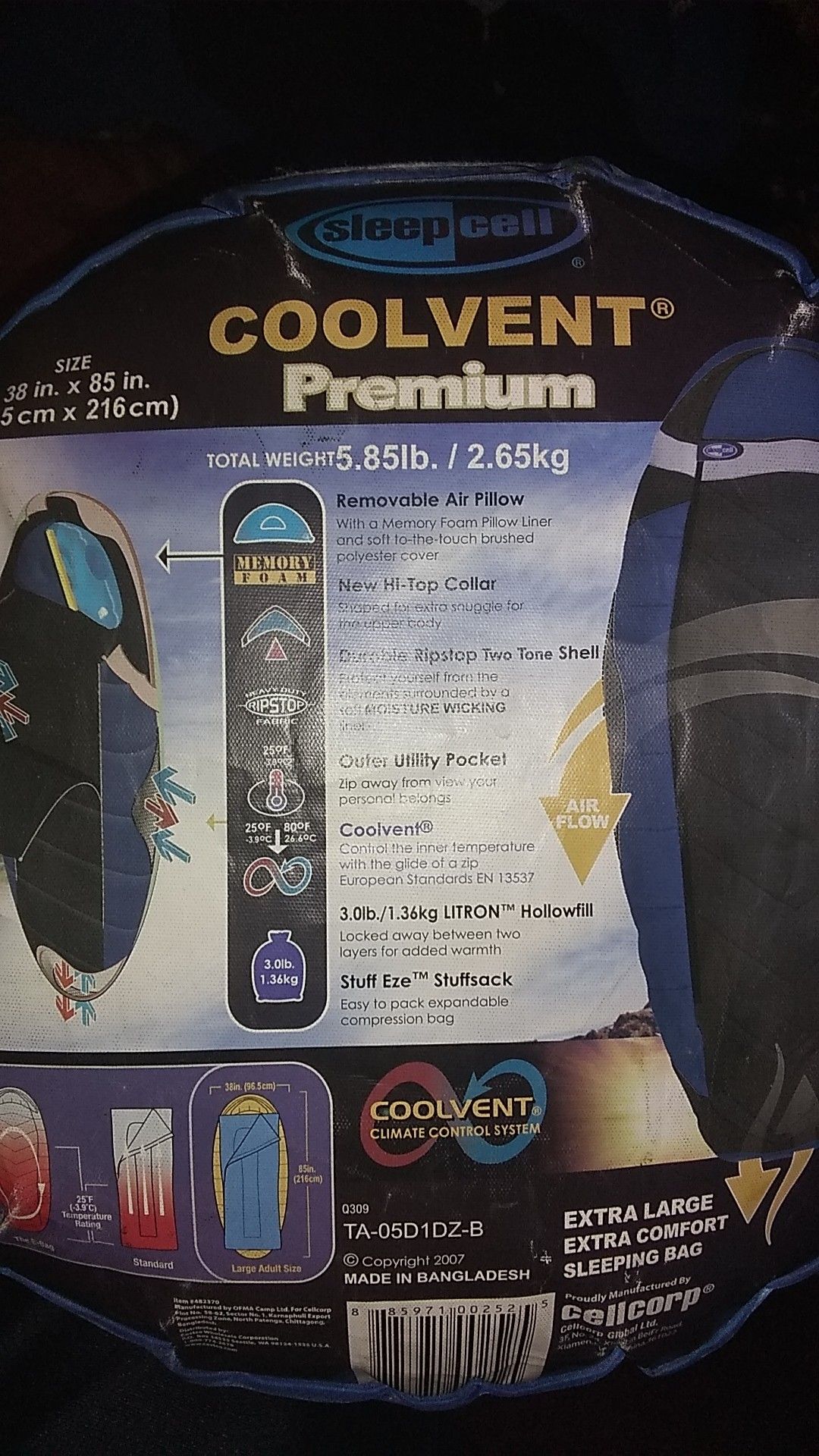 Sleep cell coolvent premium extra large extra comfort sleeping bag