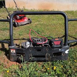 warn 15,000 lb winch and warn pushbar and winch mount, all hardware included with battery disconnect and remote control , 