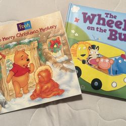 Classic Winnie The Pooh, The Merry Christmas, Mystery, Golden Book Paperback, And The Wheels On The Bus Hard Cover Book Both New