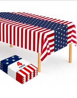 4 Pack 4th of July Tablecloths, 108" x 54" Fourth of July Tablecloth, 250th Anniversay Disposable Tablecloth, Plastic Patriotic Table Cover for Memori