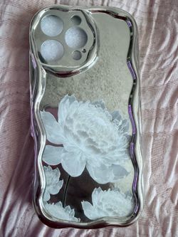 Wavy Silver Mirror Floral iPhone 16 Pro Max Case