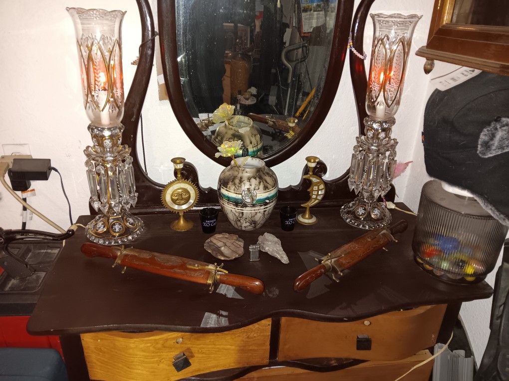 1920's Antique Lamps With 18k Gold Etching.